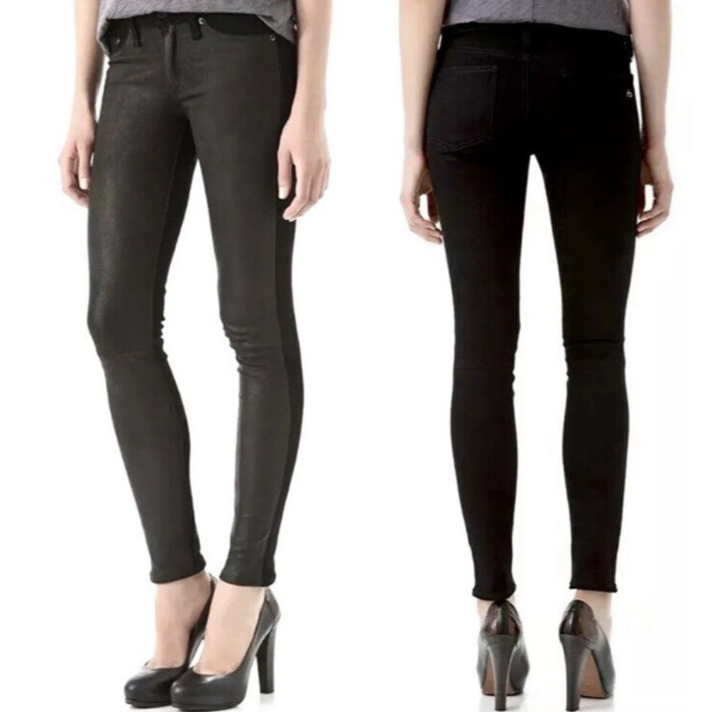 NWT Rag & Bone Hyde Leather Denim Hobo Black Coal Jeans - W1620K520 - Size 28